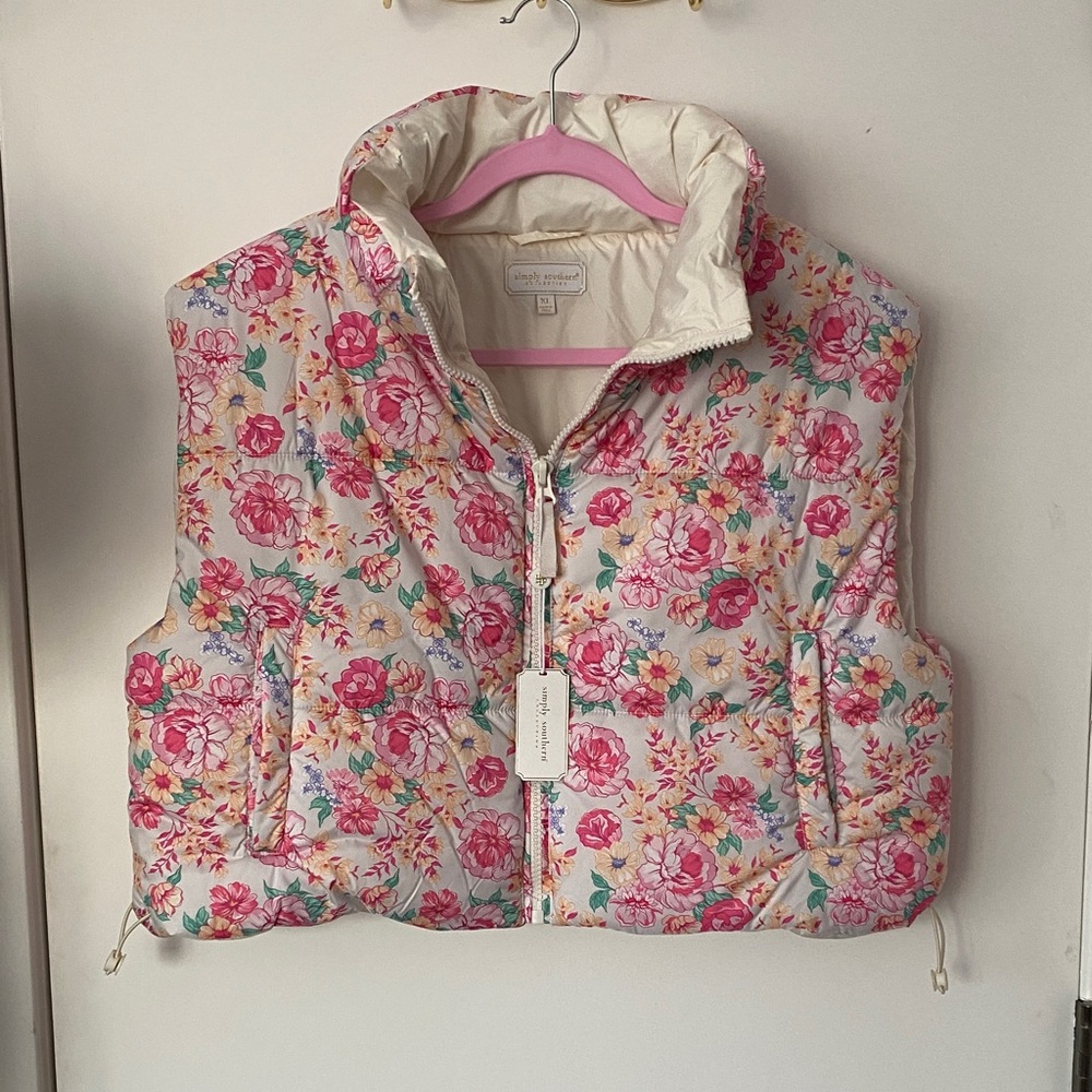 SIMPLY SOUTHERN Floral Puffer Vest - Pink and Cream NWT!